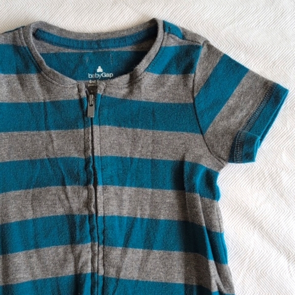 babyGap blue & gray striped cotton zipper jumpsuit 6-12 months baby boy - Picture 2 of 7
